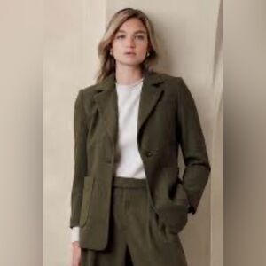 NWT Banana Republic Green Herringbone Long Blazer - Size 10